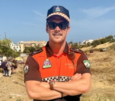 Filip Peretz in Protección Civil uniform