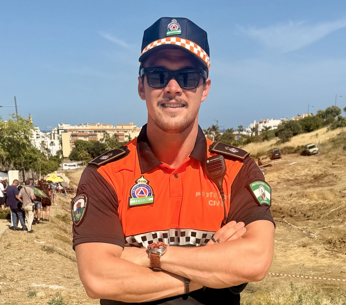 Filip Peretz in Protección Civil Estepona uniform, on duty