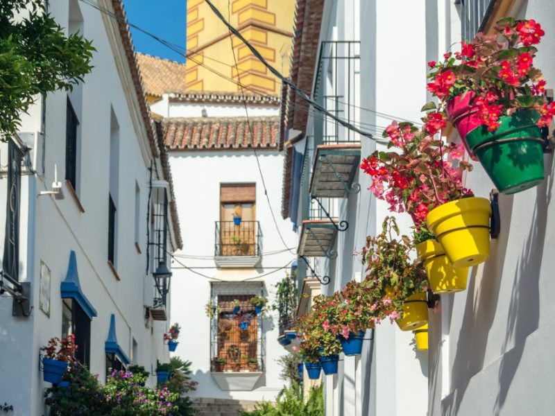 Narrow streets in Estepona Spain, the garden of Costa Del Sol.