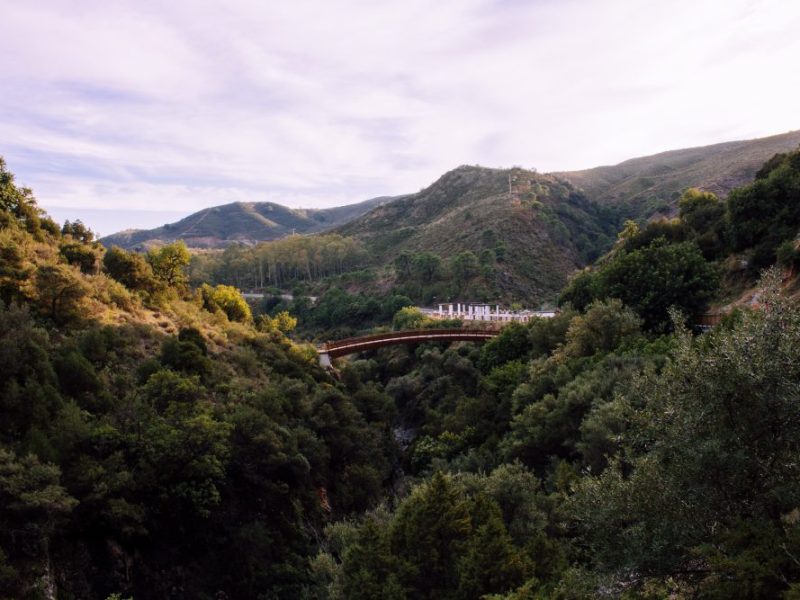 A flyover shot of the acequia del Guadalmina in Benehavis Spain.