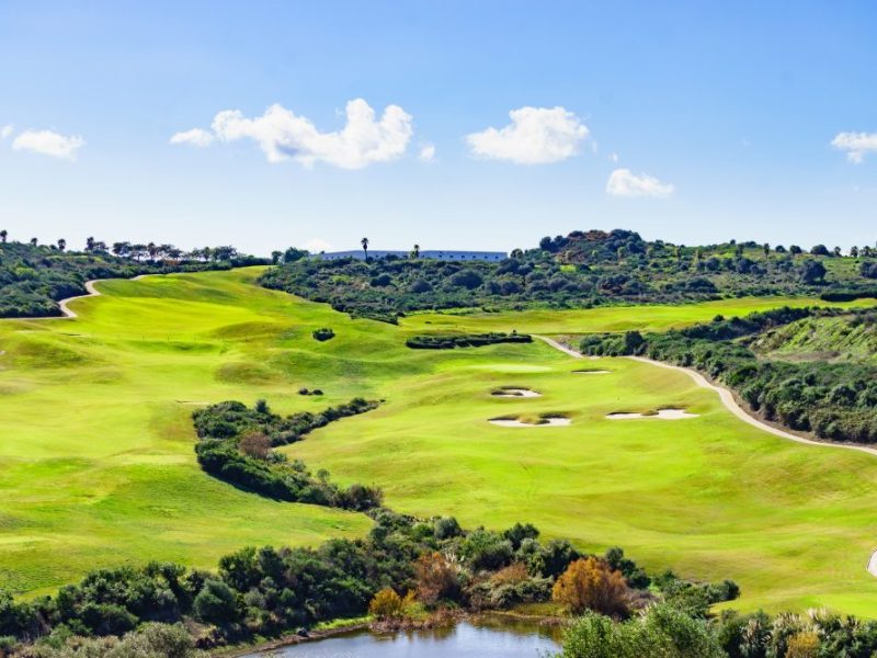 A flyover view of the Sotogrande golf course in Andalusia, Spain.