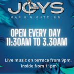 Joys bar with opening hours