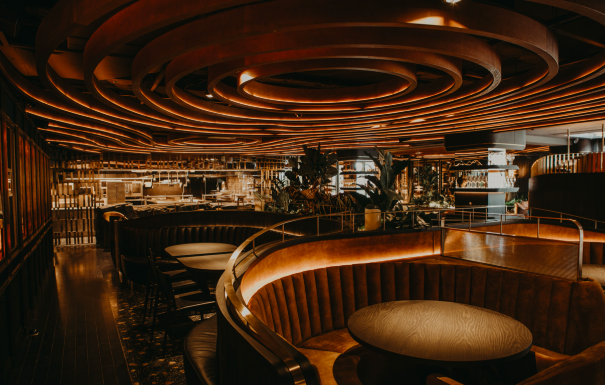 picture inside the dark interiors of Leña by dani garcia