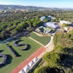 overview on a school and footboll field