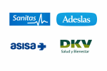 A pair of logos for healthcare providers in spain, Sanitas, Adeslas, Asisa, and DKV.