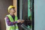 a property inspector inspecting a home and taking notes